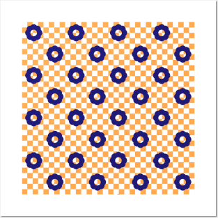 Checkers and Daisies (orange-royal) Posters and Art